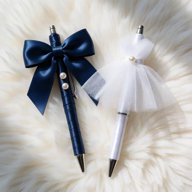 Satin & Tulle Bride & Groom Pen Pair